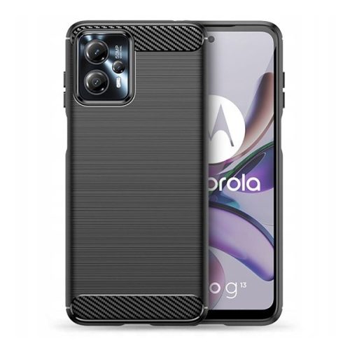 Motorola Moto G13 / G23, Szilikon tok, közepesen ütésálló, szálcsiszolt, karbon minta, fekete