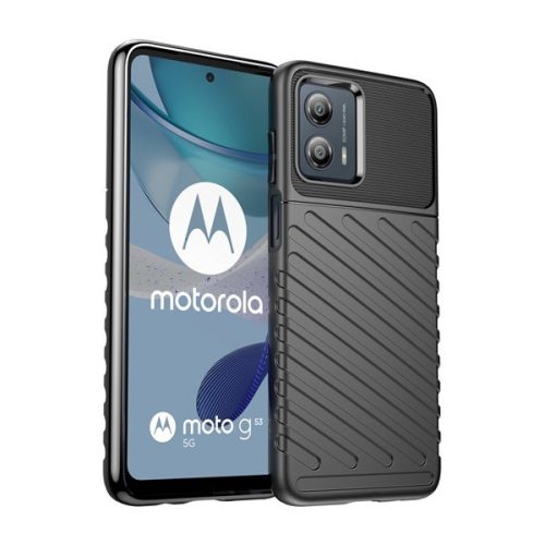 Motorola Moto G53, Szilikon tok, közepesen ütésálló, domború csíkos minta, fekete