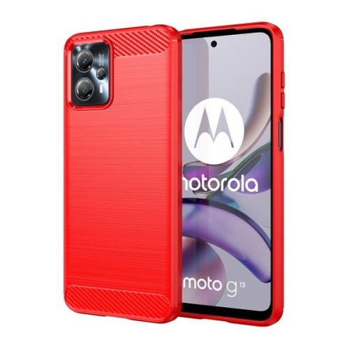 Motorola Moto G13 / G23, Szilikon tok, közepesen ütésálló, szálcsiszolt, karbon minta, piros