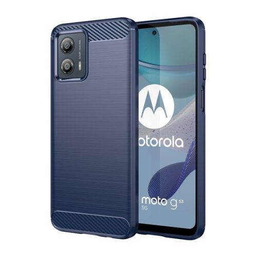 Motorola Moto G53, Szilikon tok, közepesen ütésálló, szálcsiszolt, karbon minta, sötétkék