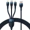USB töltő- és adatkábel 3in1, USB Type-C, Lightning, microUSB, 120 cm, 6000 mAh, 66 W, törésgátlóval, gyorstöltés, cipőfűző minta, Baseus Flash Series 2, CASS040003, sötétkék