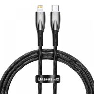   USB Type-C töltő- és adatkábel, Lightning, 100 cm, 2400mA, 20W, törésgátlóval, gyorstöltés, PD, Baseus Glimmer, CADH000001, fekete