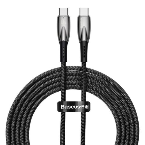 USB Type-C töltő- és adatkábel, USB Type-C, 200 cm, 5000 mA, 100W, törésgátlóval, gyorstöltés, PD, Baseus Glimmer, CADH000801, fekete