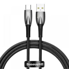   USB töltő- és adatkábel, USB Type-C, 100 cm, 6000 mA, 100W, törésgátlóval, gyorstöltés, Baseus Glimmer, CADH000401, fekete