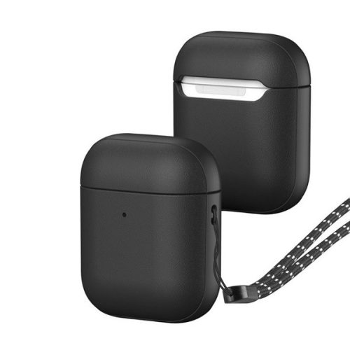 Bluetooth fülhallgató töltőtok tartó, szilikon, csuklópánt, Apple AirPods / AirPods 2 kompatibilis, Dux Ducis Plen, fekete