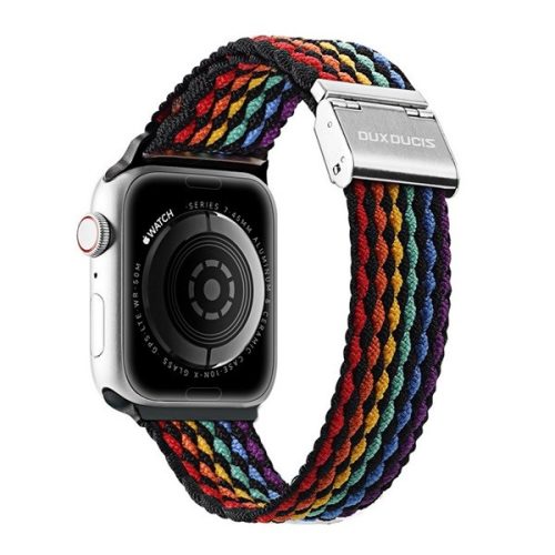 Apple Watch 1-6, SE, SE (2022) (42 / 44 mm) / Watch 7-8 (45 mm) / Watch Ultra (49 mm), textíl pótszíj, állítható, sötét színű csíkos minta, Dux Ducis Mixture, mintás