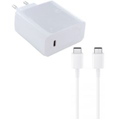   Hálózati töltő adapter, 65W, USB Type-C aljzat, USB Type-C - USB Type-C kábellel, PD, gyorstöltés, Huawei, fehér, gyári