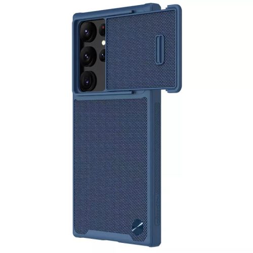 Samsung Galaxy S23 Ultra SM-S918, Műanyag hátlap védőtok, szilikon keret, 3D minta, kamera védelem, Nillkin Textured S, kék