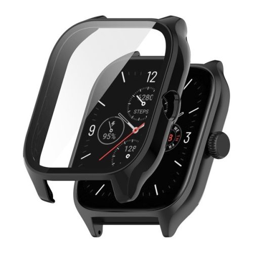 Amazfit GTS 4, Műanyag védőkeret, kijelzővédő üveggel, közepesen ütésálló, szíj nélkül, fekete