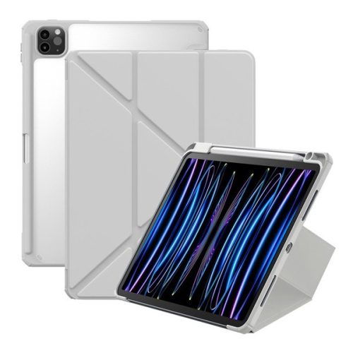 Apple iPad Pro 11 (2020 / 2021 / 2022), mappa tok, Apple Pencil tartóval, Origami Smart Case, Baseus Minimalist, világosszürke