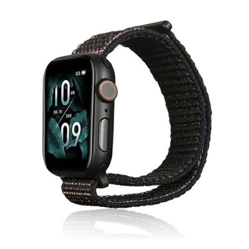 Apple Watch 1-6, SE, SE (2022) (42 / 44 mm) / Watch 7-8 (45 mm) / Watch Ultra (49 mm), textíl pótszíj, nylon, tépőzáras, állítható, légáteresztő, fekete