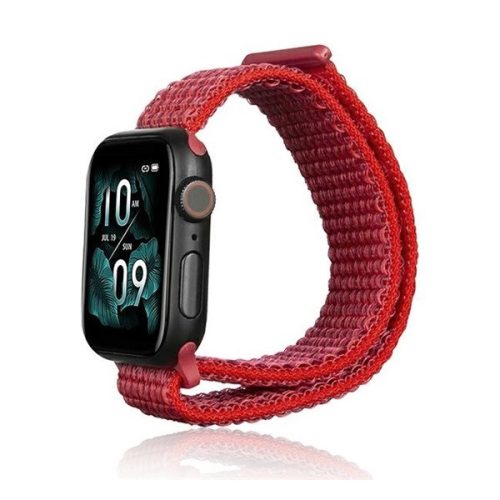 Apple Watch 1-6, SE, SE (2022) (38 / 40 mm) / Watch 7-8 (41 mm), textíl pótszíj, nylon, tépőzáras, állítható, légáteresztő, piros