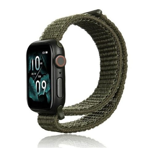Apple Watch 1-6, SE, SE (2022) (38 / 40 mm) / Watch 7-8 (41 mm), textíl pótszíj, nylon, tépőzáras, állítható, légáteresztő, sötétzöld