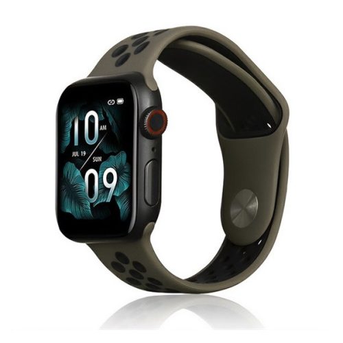 Apple Watch 1-6, SE, SE (2022) (42 / 44 mm) / Watch 7-9 (45 mm) / Watch Ultra (49 mm), szilikon pótszíj, állítható, lyukacsos, barna/fekete