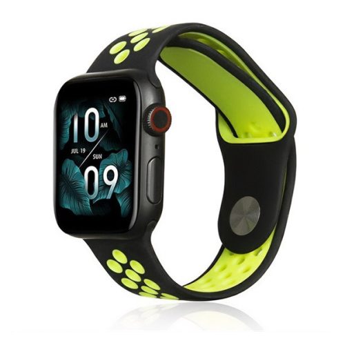 Apple Watch 1-6, SE, SE (2022) (42 / 44 mm) / Watch 7-9 (45 mm) / Watch Ultra (49 mm), szilikon pótszíj, állítható, lyukacsos, fekete/zöld