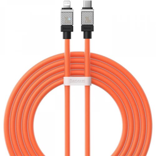 USB Type-C töltő- és adatkábel, Lightning, 200 cm, 2400mA, 20W, törésgátlóval, gyorstöltés, PD, Baseus Coolplay, CAKW000107, narancssárga