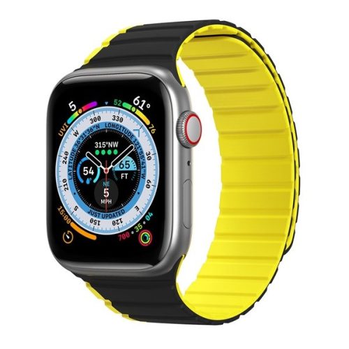 Apple Watch 1-6, SE, SE (2022) (42 / 44 mm) / Watch 7-8 (45 mm) / Watch Ultra (49 mm), szilikon pótszíj, mágneses zár, kétszínű, 3D minta, Dux Ducis LD, fekete/sárga