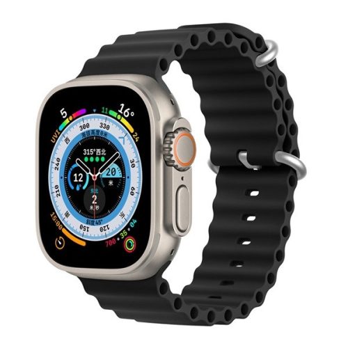 Apple Watch 1-6, SE, SE (2022) (42 / 44 mm) / Watch 7-8 (45 mm), szilikon pótszíj, állítható, hullámos kialakítás, Dux Ducis, fekete