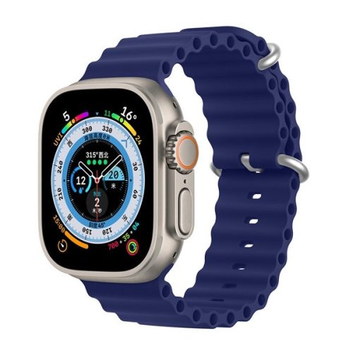 Apple Watch 1-6, SE, SE (2022) (38 / 40 mm) / Watch 7-8 (41 mm), szilikon pótszíj, állítható, hullámos kialakítás, Dux Ducis, sötétkék