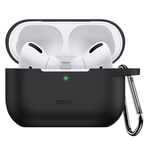 Bluetooth fülhallgató töltőtok tartó, szilikon, vezeték nélküli töltés támogatás, karabiner, Apple AirPods Pro, AirPods Pro 2 kompatibilis, ESR Bounce, fekete