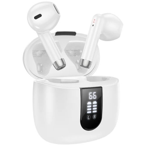 Bluetooth sztereó fülhallgató, v5.3, TWS, töltőtok, érintés vezérlés, LED-es kijelző, Hoco EW36 Delicate, fehér