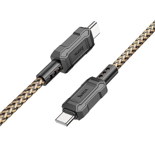 USB Type-C töltő- és adatkábel, USB Type-C, 100 cm, 3000 mA, 60W, törésgátlóval, gyorstöltés, PD, QC, cipőfűző minta, Hoco X94 Leader, arany