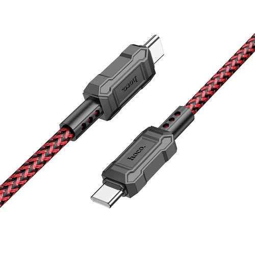 USB Type-C töltő- és adatkábel, USB Type-C, 100 cm, 3000 mA, 60W, törésgátlóval, gyorstöltés, PD, QC, cipőfűző minta, Hoco X94 Leader, piros
