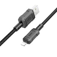   USB töltő- és adatkábel, Lightning, 100 cm, 2400mA, gyorstöltés, PD, cipőfűző minta, Hoco X94 Leader, fekete