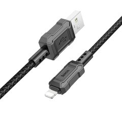   USB töltő- és adatkábel, Lightning, 100 cm, 2400mA, gyorstöltés, PD, cipőfűző minta, Hoco X94 Leader, fekete