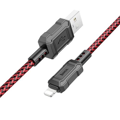 USB töltő- és adatkábel, Lightning, 100 cm, 2400mA, gyorstöltés, PD, cipőfűző minta, Hoco X94 Leader, piros