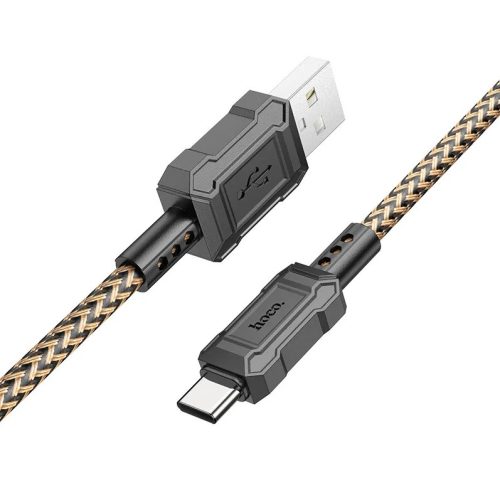 USB töltő- és adatkábel, USB Type-C, 100 cm, 3000 mA, törésgátlóval, gyorstöltés, PD, cipőfűző minta, Hoco X94 Leader, arany