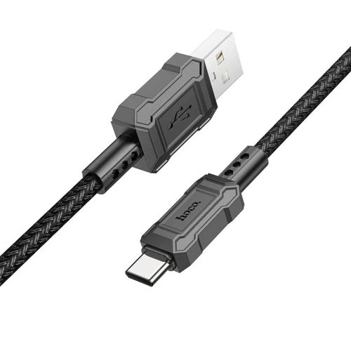 USB töltő- és adatkábel, USB Type-C, 100 cm, 3000 mA, törésgátlóval, gyorstöltés, PD, cipőfűző minta, Hoco X94 Leader, fekete