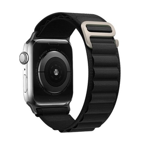 Apple Watch 1-6, SE, SE (2022) (42 / 44 mm) / Watch 7-8 (45 mm) / Watch Ultra (49 mm), textíl pótszíj, nylon, állítható, hullámos kialakítású akasztórész, fekete