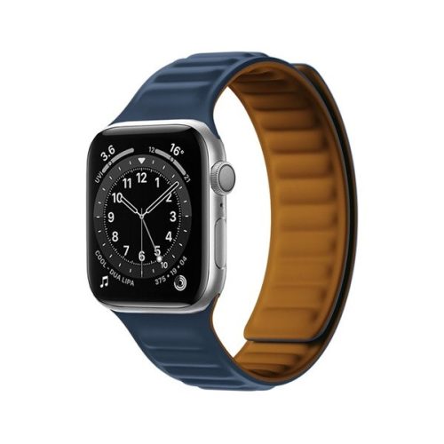 Apple Watch 1-6, SE, SE (2022) (38 / 40 mm) / Watch 7-9 (41 mm), szilikon pótszíj, mágneses zár, bőrhatású, 3D minta, sötétkék