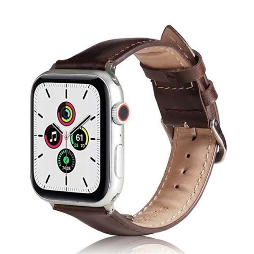 Apple Watch 1-6, SE, SE (2022) (42 / 44 mm) / Watch 7-9 (45 mm) / Watch Ultra (49 mm), szilikon pótszíj, bőrhatású, állítható, sötétbarna