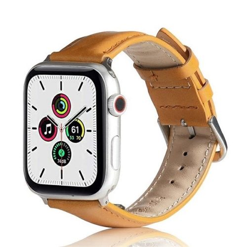 Apple Watch 1-6, SE, SE (2022) (38 / 40 mm) / Watch 7-9 (41 mm), szilikon pótszíj, bőrhatású, állítható, sárga