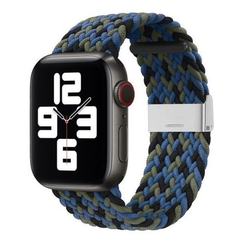 Apple Watch 1-6, SE, SE (2022) (38 / 40 mm) / Watch 7-9 (41 mm), textíl pótszíj, állítható, szőtt stílusú, kék/zöld/fekete