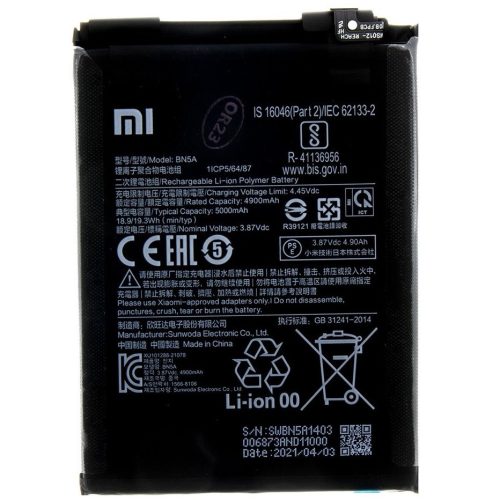 Xiaomi Redmi 10 / Redmi 10 (2022) / Redmi Note 10 5G / Poco M3 Pro 5G, Akkumulátor, 5000 mAh, Li-Ion Polymer, gyári