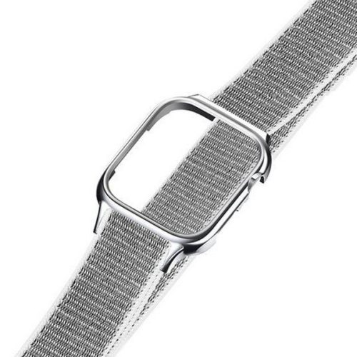 Apple Watch 4-6, SE, SE (2022) (40 mm) / Watch 7-8 (41 mm), textíl pótszíj, nylon, szilikon keret, tépőzáras, állítható, Usams, ezüst
