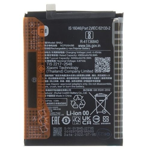Xiaomi Redmi Note 12 5G / Poco X5 5G, Akkumulátor, 5000 mAh, Li-Ion Polymer, gyári