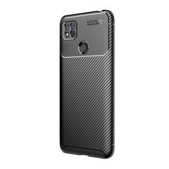   Xiaomi Redmi 10A, Szilikon tok, közepesen ütésálló, légpárnás sarok, karbon minta, fekete