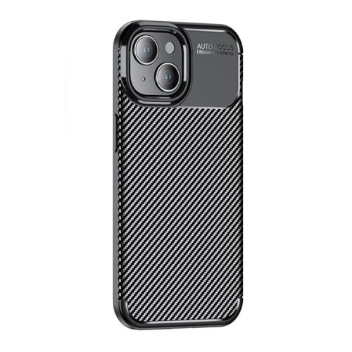 Apple iPhone 15, Szilikon tok, közepesen ütésálló, légpárnás sarok, karbon minta, fekete