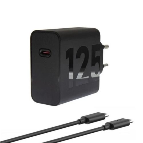 Hálózati töltő adapter, 125W, USB Type-C aljzat, USB Type-C - USB Type-C kábellel, PD 3.0, GaN, gyorstöltés, Motorola TurboPower, fekete, gyári