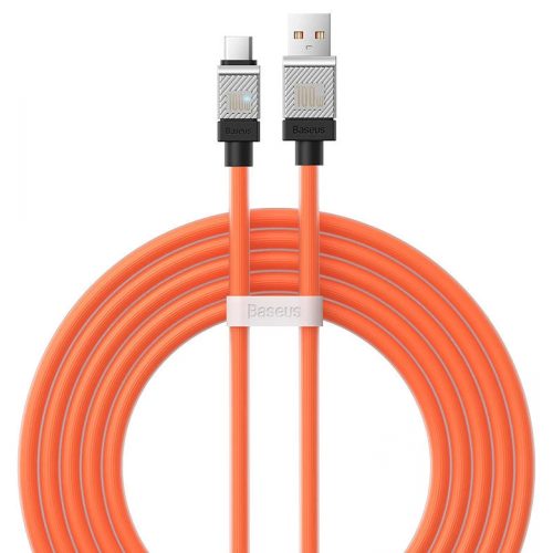 USB töltő- és adatkábel, USB Type-C, 200 cm, 6000 mA, 100W, törésgátlóval, gyorstöltés, Baseus Coolplay, CAKW000707, narancssárga