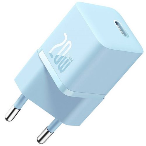 Hálózati töltő adapter, 20W, USB Type-C aljzat, gyorstöltés, PD, GaN5, Baseus GaN5 Mini, világoskék
