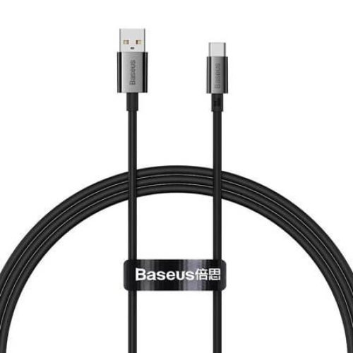 USB töltő- és adatkábel, USB Type-C, 100 cm, 6000mA, 100W, törésgátlóval, gyorstöltés, PD, QC, Baseus Superior, P10320102114-00, fekete