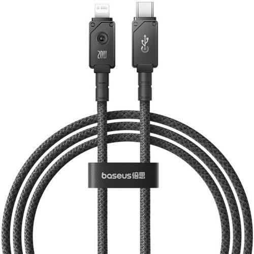 USB Type-C töltő- és adatkábel, Lightning, 100 cm, 2400 mA, 20W, gyorstöltés, cipőfűző minta, Baseus Unbrekable, P10355803111-00-00, fekete