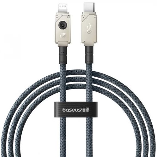 USB Type-C töltő- és adatkábel, Lightning, 100 cm, 2400 mA, 20W, gyorstöltés, cipőfűző minta, Baseus Unbrekable, P10355803221-00, sötétkék