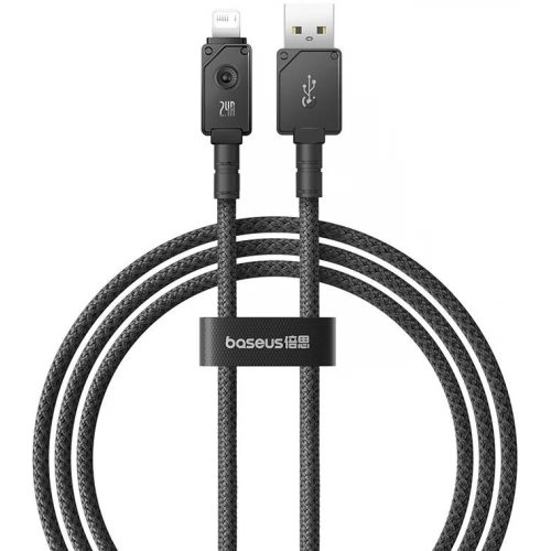 USB töltő- és adatkábel, Lightning, 100 cm, 2400 mA, gyorstöltés, cipőfűző minta, Baseus Unbrekable, P10355802111-00, fekete
