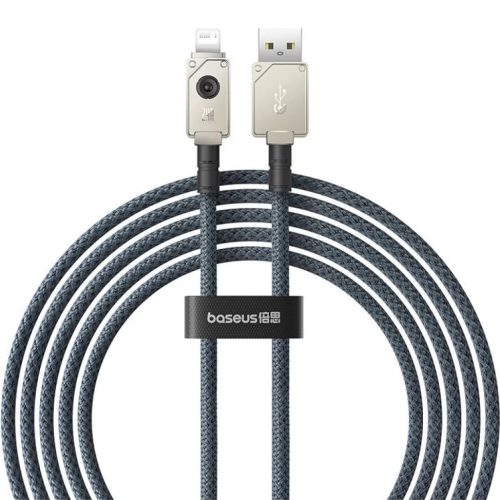USB töltő- és adatkábel, Lightning, 200 cm, 2400 mA, gyorstöltés, cipőfűző minta, Baseus Unbrekable, P10355802221-01, sötétkék
